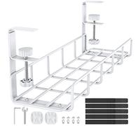 REFLYING Plateau de Gestion des Câbles sous Le Bureau Chemin de Câbles en Fil Métallique pour La Gestion des Câbles et des Multiprises, Blanc, 1 Paquet