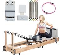 Réformateur Pilates en Bois, Pilates Pliable avec Ressorts et Cordes, Planche de Saut pour Exercices de Yoga à Domicile (Bianco 230 x 69 x 58 cm)