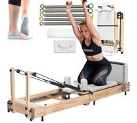 Reformer Pilates en Bois de chêne, équipement d'entraînement à Domicile avec Ressorts et Cordes, Planche de Saut adaptée aux Studios de Yoga (Blanc 230 x 69 x 58 cm)