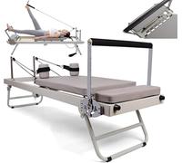 Reformer Pilates Pliable avec Accessoires Reformer, Boîte Reformer, Planche De Saut, Sangle De Pied Et 10 Tubes à Ressort en Acier Inoxydable, Grey