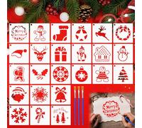REFORUNG 24 Pièces Pochoirs de Noël Pochoirs Réutilisables en Forme de Cerf de Noël Pochoirs de Peinture Noël Pochoirs de Peinture de Dessin mit 3 Pcs Pinceau pour les Cartes de Noël DIY