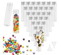 REFORUNG 40 Pcs Petite Bouteille en Verre 20ml Petite Fiole en Verre avec Bouchon avec Vis en Aluminium Tube a Essai Verre Contenant Dragées Verre Set pour Les Mariages, Fête, Épices et Confitures