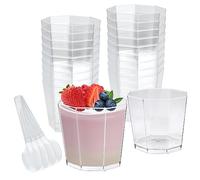 REFORUNG 50 pièces Tasses à Dessert 160ml Octogonal Gobelets à Dessert en Plastique Mini Coupes à Dessert avec Cuillères Bols à Dessert Transparent Réutilisable Verrines Plastique pour crème glacée