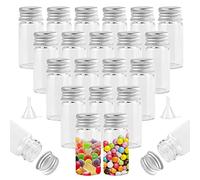 REFORUNG Lot de 45 petites bouteilles en verre de 10 ml avec bouchon à vis en aluminium transparent pour échantillon de liquide hermétique avec 2 entonnoirs pour mariage et fête