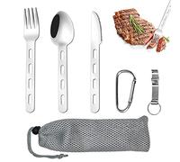 REFORUNG Lot de 5 couverts de camping en acier inoxydable avec cuillère, couteau, fourchette, décapsuleur, sac de transport pour l'extérieur et les voyages