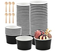 REFORUNG Lot de 50 Gobelets en Carton Universel Gobelets Ronds Compostables en Carton Respectueux de l'environnement Bols Jetables Durables Universelles Carton Glace avce Cuillere - 240 ml, Noir