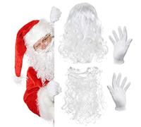 REFORUNG Perruque Père Noël + Barbes de Père Noël + Gants de Père Noël, Barbe de Santa Adultes Déguisement Père Noël Père Noël Barbe Accessoires de Costume pour l'habillage du Père Noël, 3 in 1