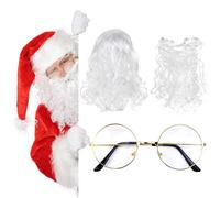 REFORUNG Perruque Père Noël + Barbes de Père Noël + Lunettes Noël, Barbe de Santa Adultes Déguisement Père Noël Père Noël Barbe Accessoires de Costume pour l'habillage du Père Noël, 3 in 1