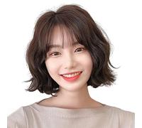 Réfractaire 30cm/12" perruques courtes ondulées pour femme cheveux humains perruque courte brune avec frange naturelle moelleuse ondulée bouclée perruque de cheveux humains perruque Ajustable