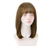 Réfractaire Bobo droites pour femme Perruques droites de longueur moyenne Cheveux humains Perruque brune froide Perruque de cheveux humains Pour une utilisation quotidienne Ajustable
