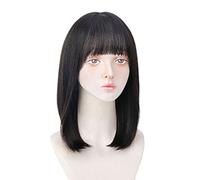 Réfractaire Bobo droites pour femme Perruques droites de longueur moyenne Cheveux humains Perruque brune froide Perruque de cheveux humains Pour une utilisation quotidienne Ajustable