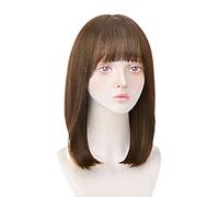 Réfractaire Bobo droites pour femme Perruques droites de longueur moyenne Cheveux humains Perruque brune froide Perruque de cheveux humains Pour une utilisation quotidienne Ajustable