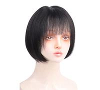 Réfractaire courtes droites avec frange pour femme courte perruque noire perruque de cheveux humains couches courtes perruques de cheveux humains pour la fête quotidienne Ajustable