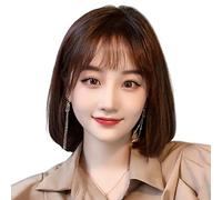 Réfractaire Perruques brunes courtes perruques droites brunes avec une frange Perruque brune naturelle douce perruque de cheveux humains droites perruques de cheveux humains de mode Ajustable