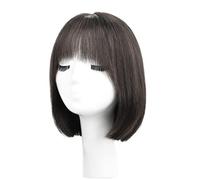 Réfractaire Perruques brunes courtes perruques droites brunes avec une frange Perruque brune naturelle douce perruque de cheveux humains droites perruques de cheveux humains de mode Ajustable
