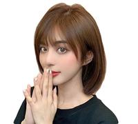 Réfractaire Perruques courtes brunes droites pour femme Lace Front perruques de cheveux humains perruque courte brune avec frange en couches perruque courte de cheveux humains Ajustable