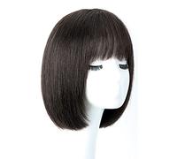 Réfractaire Perruques courtes droites pour femme Court Bob Perruque brune foncée Perruque de cheveux humains droite avec frange Cheveux naturels doux et raides Perruques Ajustable
