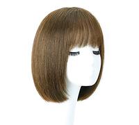 Réfractaire Perruques courtes droites pour femme Court Bob Perruque brune foncée Perruque de cheveux humains droite avec frange Cheveux naturels doux et raides Perruques Ajustable