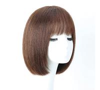 Réfractaire Perruques courtes droites pour femme Court Bob Perruque brune foncée Perruque de cheveux humains droite avec frange Cheveux naturels doux et raides Perruques Ajustable