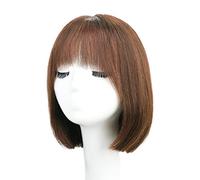 Réfractaire Perruques courtes perruque noire pour femme perruque courte droite de cheveux humains avec frange perruques droites naturelles douces perruque courte pour fille cosplay Ajustable