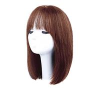 Réfractaire Perruques droites brunes avec une frange perruque de cheveux humains pour femme perruques de longueur d'épaule en couches perruques de cheveux humains droites de longueur Ajustable