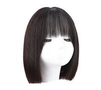 Réfractaire perruques droites courtes cheveux humains perruque courte avec frange coupe émoussée perruque de mode perruques noires courtes pour les femmes noires cheveux humains Ajustable