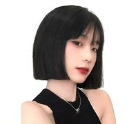 Réfractaire perruques droites courtes cheveux humains perruque courte avec frange coupe émoussée perruque de mode perruques noires courtes pour les femmes noires cheveux humains Ajustable