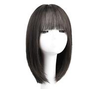 Réfractaire Perruques droites de longueur moyenne pour femme de cheveux humains droites brunes froides perruques de longueur d'épaule de mode avec une frange perruque de quotidienne Ajustable