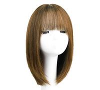 Réfractaire Perruques droites de longueur moyenne pour femme de cheveux humains droites brunes froides perruques de longueur d'épaule de mode avec une frange perruque de quotidienne Ajustable