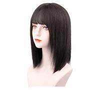 Refrescante Perruque courte et raide pour femme en cheveux humains avec frange tempérament pour filles à porter au quotidien 38 cm réglable