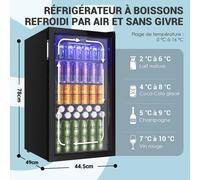 Réfrigérateur à boissons avec porte vitrée pour 126 canettes, étagères réglables, bière/vin, maison/Bar/bureau, acier inoxydable noir noir