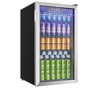 Réfrigérateur à boissons avec porte vitrée pour 126 canettes, étagères réglables pour bière/vin, maison/bar/bureau, acier inoxydable argenté Argent