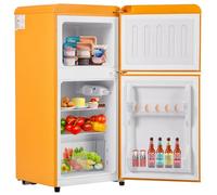 Réfrigérateur Avec Compartiment Congélateur, Combiné Réfrigérateur-Congélateur, Réfrigérateur Double Porte De 60 L Avec Congélateur De 22 L, 39 Db, LED, Bac à Légumes, 102 Kwh/An,Yellow