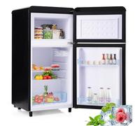 Réfrigérateur Avec Compartiment Congélateur, Combiné Réfrigérateur-Congélateur, Réfrigérateur Double Porte 72 Litres Avec Congélateur 21 L, Réfrigérateur Rétro, LED,Black