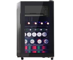 Réfrigérateur-bar 76L compartiment congélation 6L + 70L boisson, porte verre trempé double, éclairage LED, compresseur silencieux 43dB, étagères réglables, classe énergie E, pose libre (Noir)