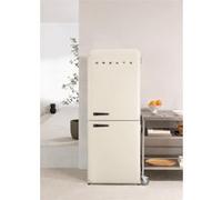 CREATE / RETRO FRIDGE COMBI 185 BLACK/Réfrigérateur combiné blanc cassé avec poignée noire et congélateur 401L / 190W, système No Frost, 3 étagères, 2 tiroirs, 70x65x185 cm