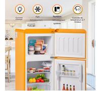 Réfrigérateur Combiné Rétro 60L Double Porte avec Congélateur 22L Silencieux 45dB Hauteur 86,8cm Jaune