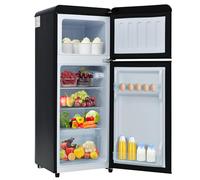 Réfrigérateur D'appartement Rétro Avec Congélateur En Haut - Réfrigérateur 2 Portes Avec 92 L De Capacité De Stockage, Clayettes Anti-éclaboussures Réglables, Porte Et Bacs à Légumes,Black
