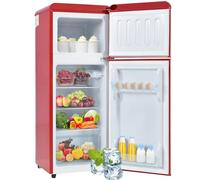 Réfrigérateur D'appartement Rétro Avec Congélateur En Haut - Réfrigérateur 2 Portes Avec 92 L De Capacité De Stockage, Clayettes Anti-éclaboussures Réglables, Porte Et Bacs à Légumes,Red