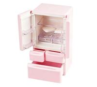 Réfrigérateur de Maison de Poupée, Portes Doubles Ouvrantes, Couleur Rose | Décoration de Mini Réfrigérateur en Plastique, Portes Ouvrables, Trois Tiroirs Coulissants, Modèle de Scène de Salon de