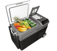 Réfrigérateur de voiture 12 V avec machine à glaçons, compresseur de voiture de 40 QT avec roues, réfrigérateur portable avec contrôle par application - 15,6 °C à 20 °C avec chargeur AC et DC