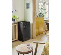 Respekta réfrigérateur rétro / 92 L volume de réfrigération/zone froide/pieds réglables/ouvre-bouteille latéral/poignée en aluminium/classe E/Noir / KG83S-52