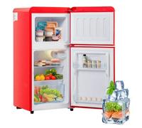 Réfrigérateur rétro 60 L - Mini réfrigérateur volume congélateur 22 L avec 2 porte - 46 dB - éclairage LED - Classe F - rouge
