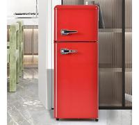 Réfrigérateur Rétro 92L, Combiné Réfrigérateur-Congélateur/Réfrigérateur 105,5 Cm X 41 Cm X 45,5 Cm Avec Compartiment Congélateur 28L, Balconnets Et Clayettes En Verre. 116 Kwh/An,Red