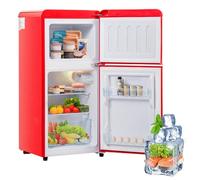 Réfrigérateur Rétro Avec Compartiment Congélateur,Volume Total 60L,Volume De Congélation 22L,2 Clayettes En Verre,Bac à Légumes,Bac à œU.S,102Kwh/An,éclairage LED,-27 °c à 13 °c,Red