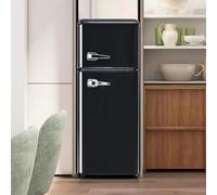 Réfrigérateur Rétro Avec Congélateur,Combiné Réfrigérateur-Congélateur 92L,Réfrigération : 64L,Congélation : 28L,3 clayettes,116 kwh/An,LED,Bac à Légumes,Balconnets,Pour Famille,Bureau,Black