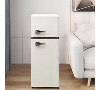 Réfrigérateur Rétro Avec Congélateur,Combiné Réfrigérateur-Congélateur 92L,Réfrigération : 64L,Congélation : 28L,3 clayettes,116 kwh/An,LED,Bac à Légumes,Balconnets,Pour Famille,Bureau,White