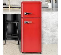 Réfrigérateur Rétro Avec Congélateur,Combiné Réfrigérateur-Congélateur 92L,Réfrigération : 64L,Congélation : 28L,3 clayettes,116 kwh/An,LED,Bac à Légumes,Balconnets,Pour Famille,Bureau,Red