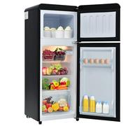 Réfrigérateur rétro, combiné réfrigérateur-congélateur, deux portes, 92 litres de volume total, avec congélateur de 28 litres. Consommation : 116 kWh/an, -27 °C ~ 13 °C,Black