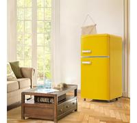 Réfrigérateur Rétro,Combiné Réfrigérateur-Congélateur,Double Porte Supérieure Et Inférieure,Capacité Totale 72L,Avec Congélateur 21L,120Kwh/An,éclairage LED,Classe énergétique E,Yellow